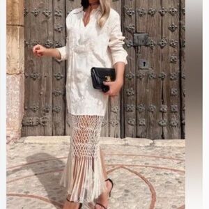 Zara midi Macrame Dress fringe size extra small/small NWT